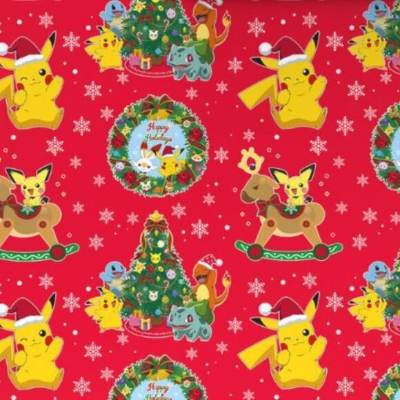 Hallmark Wrapping Paper Christmas Pokemon Fun on Red 70 sq ft Jumbo Roll Holiday - Picture 1 of 6